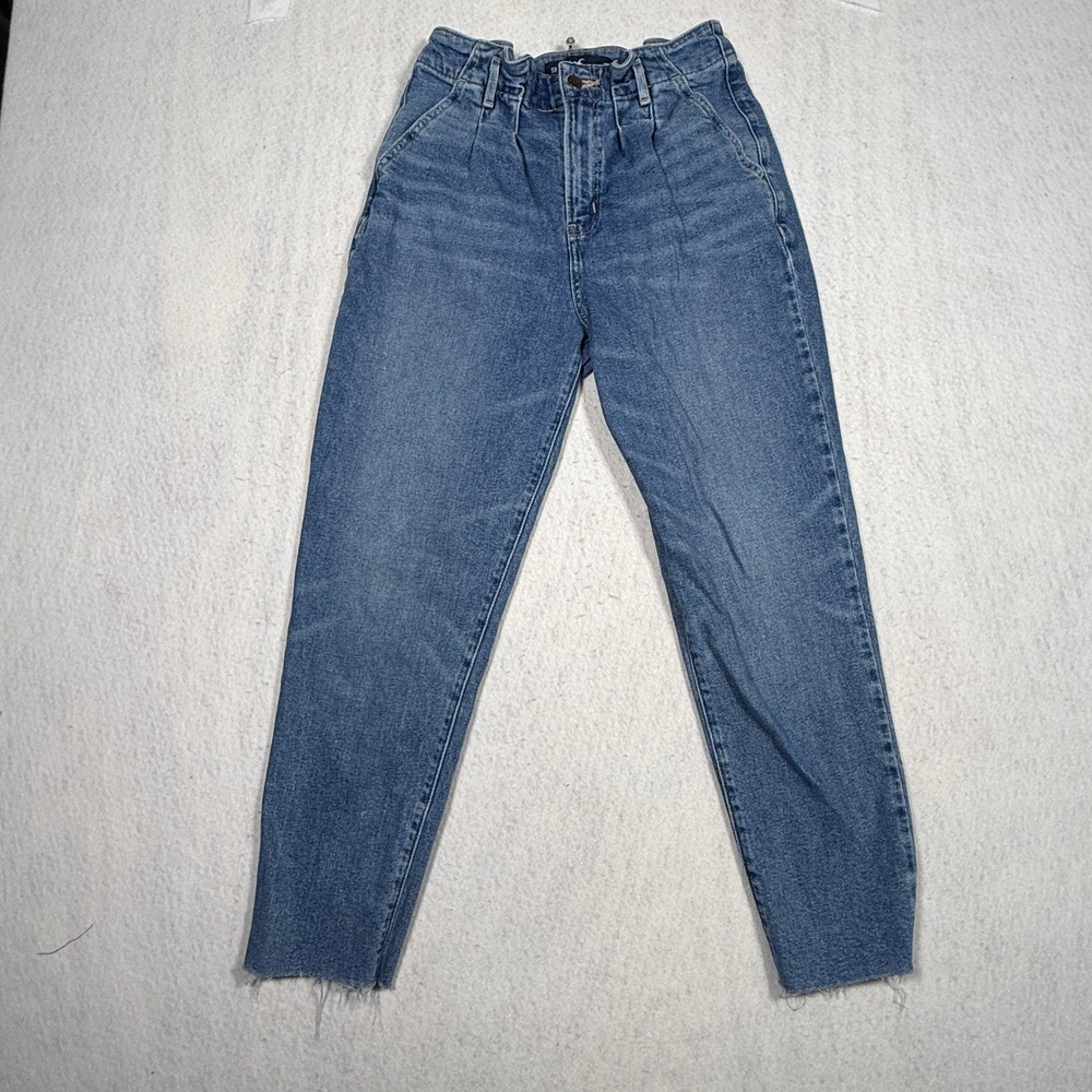 Hollister Ultra High Rise Mom Jeans Blue Raw Hem Vintage Stretch 5R W27 L27